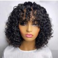 Brazilian Human Hair Waterwave Wig with Bangs /Fringe - 10 Inches