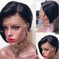 Brazilian T-part Pixie 13x1 Natural Wave Lace Frontal Wig -1B  - Grade 12A