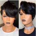 Brazilian T-part Pixie 13x1 Natural Wave Lace Frontal Wig -1B  - Grade 12A