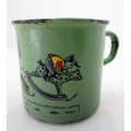 Fantastic & Unusual Decorated Old Green Enamel Children's Cup - 7cm/7,3cm