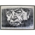 Ettiene Davies Trial Print Framed In Cardboard - NP Van Wyk Louw, 1971 - Print Size: 21cm/15cm