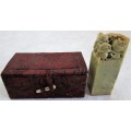 Chinese/Oriental Hand Carved Soap Stone Stamp/Seal In Original Silk Box - Box Size: 10cm/5,5cm/4,5cm