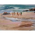 Small Original Seaside Watercolour Painting - Westlake - 37cm/17cm