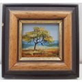 Original Framed Miniature Oil Painting - Total Size 10cm/9,5cm