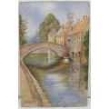 Sweet Watercolour Pasted On Board - "Bruges" By AF Wilkinson - 18,5cm/28,5cm