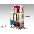Modern wooden dollhouse and 18 furniture pieces, with elevator - over 100mm' tall