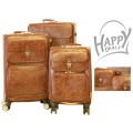 3 PIECE LEATHER CARRY-ON LUGGAGE SET