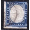 Italy,Sardinia,1855/63,FU,King Victor Emmanuel,20c Indigo,Imperf.