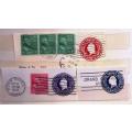 USA, Stunning cancellations on pieces and slogans! on 3 stock cards.
