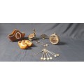 COLLECTION OF SILVERPLATED, BRASS, CERAMIC AND WOOD ORNAMENTS