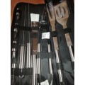 Brand New Braai Set With Spatula, Fork, Tongs, Basting Brush & Skewers - Premium Quality Kit!!