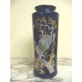 Vintage Japanese Cobalt Blue & Gold with Cranes Ceramic Vase.