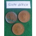3 x South African 1/4 pennies