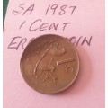 South Africa 1987 1 cent ERROR coin