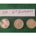 3 x Old South African sixpences