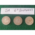 3 x Old South African sixpences