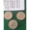 7 x South African 5 cent coins (1965 and 1968)