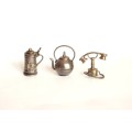 Vintage Metal Miniature Kettle Miniature Beer Stein Miniature Retro Telephone Figurine c.1950-60 EUC