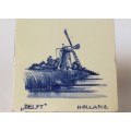 Antique Delft Blue Dutch Delftware Tile w/Windmill Hand Painted Faience Netherlands Holland c1900