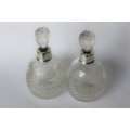 Twin Antique Perfume Bottle Cut Frosted/Clear Crystal Glass Sterling Silver Edwardian England EUC