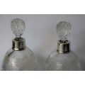 Twin Antique Perfume Bottle Cut Frosted/Clear Crystal Glass Sterling Silver Edwardian England EUC