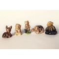 5 Wade Whimsies Wade Miniatures Wade Figurine Kitten, Rhino, Fawn, Chimp, Puss In Boots EUC