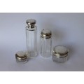 Set of 4 Antique Cut Glass Sterling Silver Top Jar Box Bottle Birmingham c1909 1927 England Great