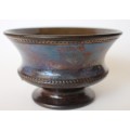 Lacquered Glass Bronze-Toned Small Pedestal Bud Vase Iridescent Blue and Bronze Floral Italy EUC