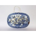 Antique Johnson Brothers Blue Willow Meat Drainer Platter Cobalt Blue China English Chinoiserie Rare