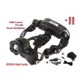 T6 LED 1800 Lumen Rechargeable Headlamp With Zoomable Focus - 4 Modes Blue Light - 4 Available!!