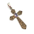Stunning Large Marcasite Cross Pendant with Amethyst Stone! 3.4 gr