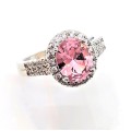 Sterling Silver Filled Dress Ring with Large Pink, Oval CZ