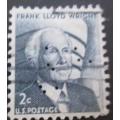 United States Postage 1966 Prominent Americans - Frank Lloyd Wright 2c used perfin