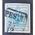 Austria - 1850 Coat of Arms - Hand-made Paper - 9 Kreuzer Used