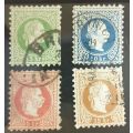 Austria 1867-1874 Issues of Austro-Hungarian Monarchy - Emperor Franz Josef. 3,5,10 and 15 Kr Used