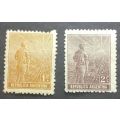 Argentina  1911 Farmer and Rising Sun - Different Watermark 1 and 2c unused