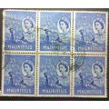Mauritius 1953 Queen Elizabeth II - Local Motives block of 6 25c used