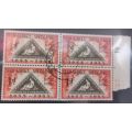 Union of South Africa  1953 The 100th Anniv of the first Cape of Good Hope 1d Block of 4 used