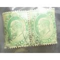India 1906 King Edward VII, 1841-1910 - Inscription `INDIA POSTAGE and REVENUE` 1/2 anna pair used