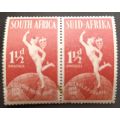 Union of South Africa 1949 The 75th Anniversary of U.P.U 11/2d pair MNH