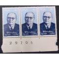 RSA 1974 The 100th Anniversary of the Birth of Doctor D. F. Malan, Prime Minister Block of 3 MNH
