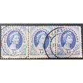 Rhodesia and Nyasaland 1954 Queen Elizabeth II 1d Triple used