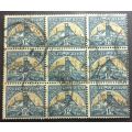 Union of South Africa 11/2d 1941 Local Motives - Goldmine Block of 9 used