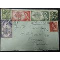 Australia Envelope with 6 stamps ( including 31/2d & 2/- QE 11 Coronation)