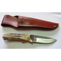 Fixed Blade Hunting Knife With Leather Sheath