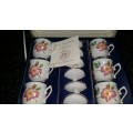 ROYAL WORCESTER PORCELAIN CHOCOLATE POTS BOXED SET OF 6 (NEVER USED)