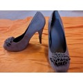 Gorgeous Rage grey seude heels with ruffle detail size 7