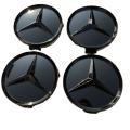 4x 75mm BLACK (Glossy Black on Glossy Black Background) Plastic Wheel Centre Cap for Mercedes Benz