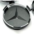 4x 75mm BLACK (Glossy Black on Glossy Black Background) Plastic Wheel Centre Cap for Mercedes Benz