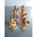 6 Carved German Wooden Angels playing Instruments